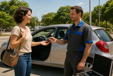 Chaveiro abrindo um carro utilizando ferramentas específicas para automóveis.