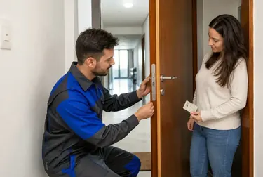 Chaveiro realizando a abertura de uma porta com ferramentas especializadas.